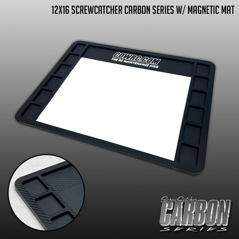 CowRC | 12" x 16" Screw Catcher Work Mat Carbon Series Magnetic Combo