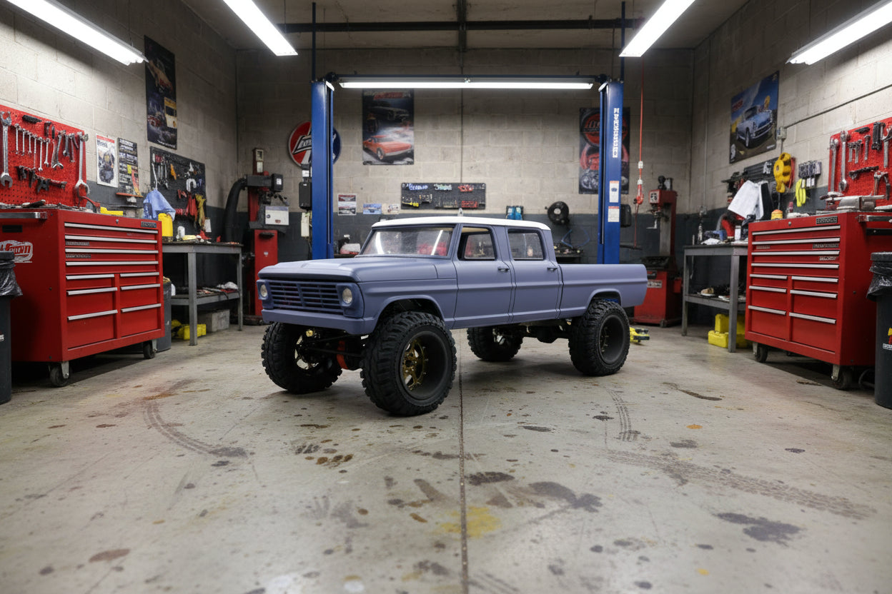 DJ Crawler 1.33" 58mm mud tires on Axial® SCX24™ crawler — low-profile tire setup
