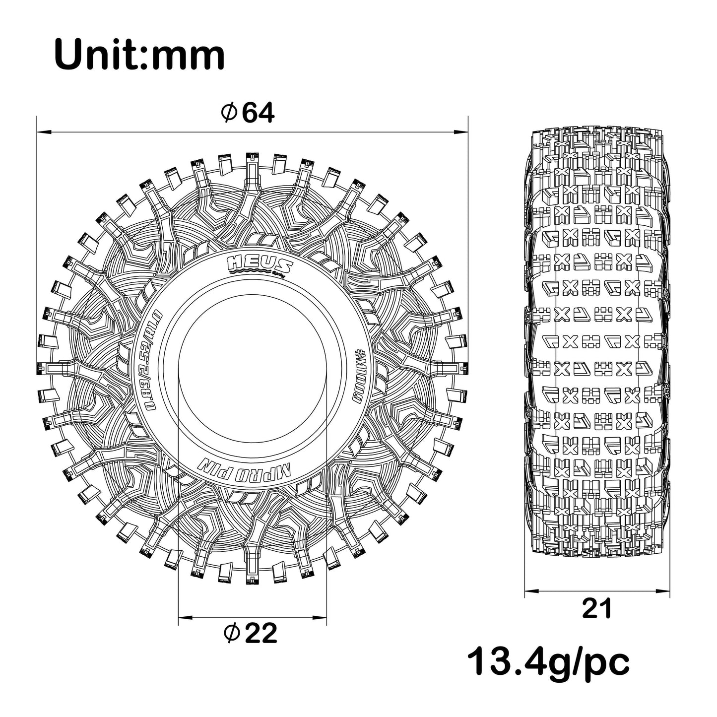 MEUS Racing | MPro Comp Pin MS6 - 1.0" 64mm Super Soft & Sticky Tires