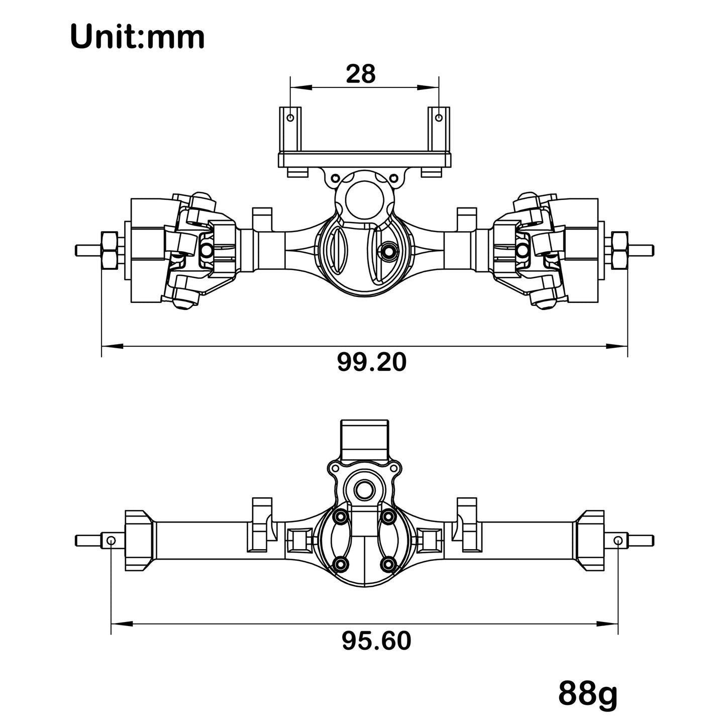MEUS Racing | Isokinetic V2 Nylon +5mm SCX24 Front & Rear Axle Set with 3-Section CVD