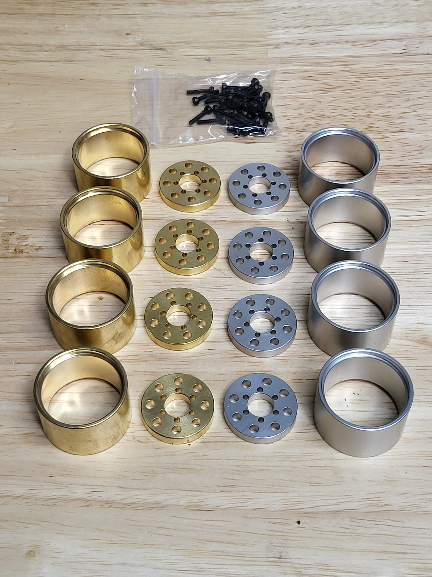 Island style wheel spacers and rings For UPW and DDP wheels, brass or aluminum